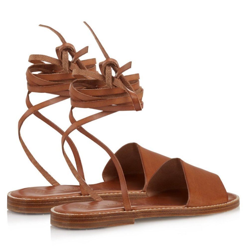 MaxMara Brown Leather Lace-Up Flat Sandals